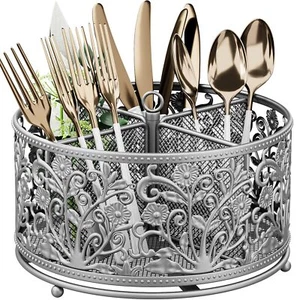360° Rotating Utensil Caddy - Silverware Cutlery Caddy Holder with 4 Compartment - Picture 1 of 6