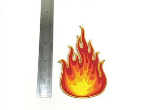 Letrero Cusmileshop Red Flame Fire Logo 4 pulgadas bordado hierro en parche Burn Blaze - Imagen 1 de 4