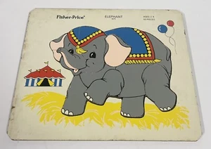 Vintage Fisher Price Elephant Wooden Puzzle 10 Pieces Complete 1974 - Picture 1 of 2
