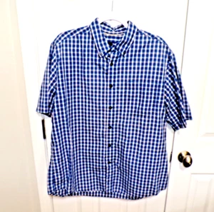 Men's Button Down Blue Plaid Short Sleeve Shirt Size Large #1 - Picture 1 of 4
