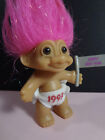 Vintage Russ Troll Doll Baby Pink  Hair Tinsel Happy New Year Flag 1993