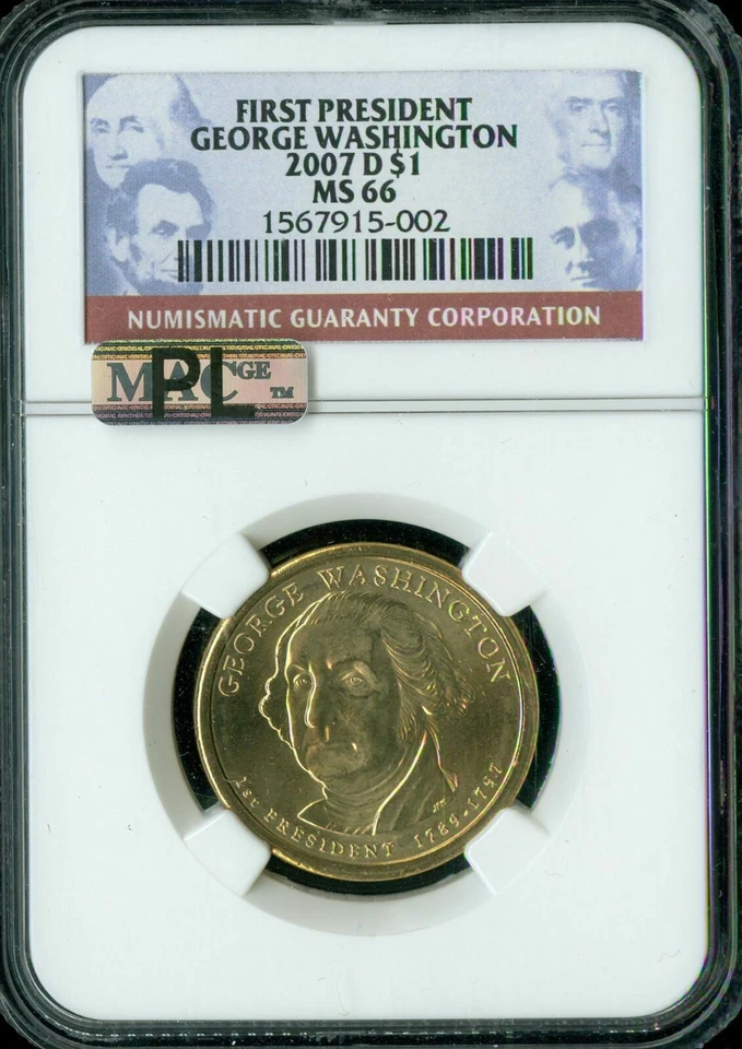2007 D WASHINGTON PRES. DOLLAR NGC MAC MS66 PL * - Image 1 of 1