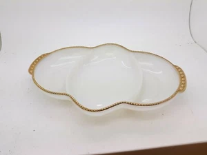 Vintage Anchor Hocking Fire King Ware Gold-trimmed Milk Glass Relish Tray 11" - Picture 1 of 5