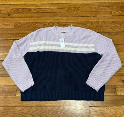 Suéter American Eagle Para Mujer Púrpura Rayas Talla Pequeña Calce Cuadrado Nuevo con Etiquetas $39.95 Foto 1 de 4