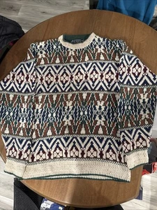 Vintage Deadstock Chaps Ralph Lauren Sweater Large Beige Green 3D Knit Sz M - Picture 1 of 12
