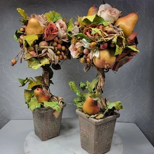 Topiario rosa pera vintage 18" oro malva seda frutal árbol floral país francés - Imagen 1 de 21