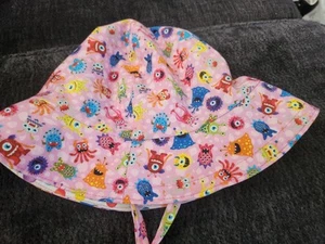 Handmade Reversible Kids Sun Hat with Monsters NEW age 6-12 months (medium) - Picture 1 of 4