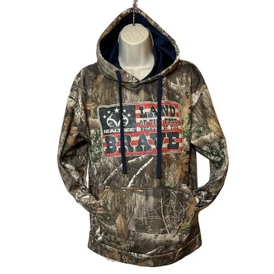 Realtree Camo Land of the Free Hoodie Mens Patriotic Flag Graphic Gift - Image 1 of 4