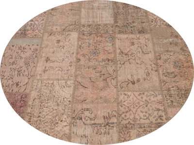 Handmade Patchwork Round Area Rug 5x5 Contemporary Turkish Room Size Carpet - Image 1 of 4
