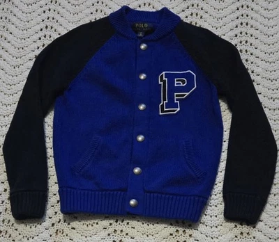 Polo Ralph Lauren Niños S 8 Chaqueta Tejida Universitaria Azul Cárdigan Botón a Presión Suéter Foto 1 de 4