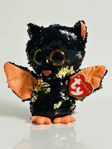 2019 Halloween Flippables OMEN Bat TY Beanie Boos Plush Black Gold Sequins 6" - Picture 1 of 3