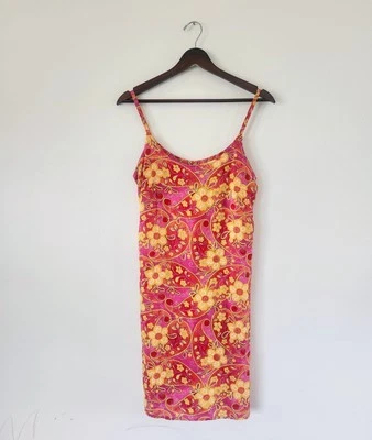 No Boundaries Vintage Y2K Orange Floral Dress Size Medium 7/9 Summer Beach  - Image 1 of 4