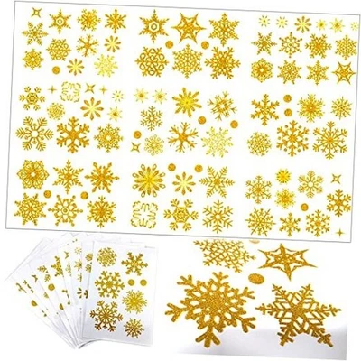 9 Hojas Brillo Dorado Copo de Nieve Ventana Adhesivo Calcomanías Navidad Vidrio Estático  Foto 1 de 4