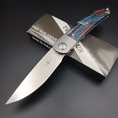 TwoSun TS343 "Molten" D2 G-Mascus G10 Titanium Bolster Lock Jelly Jerry EDC - Image 1 of 4