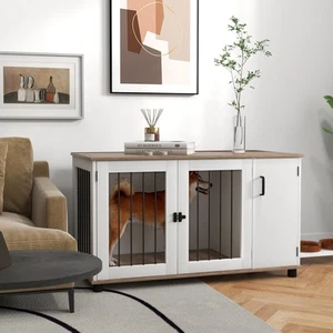 Dog Crate Furniture Side End Table Indoor w/ Storage, Double Doors - Picture 1 of 11