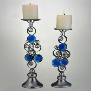 14 & 16-inch Just Dazzle Candleholder Set Silver K-4259-C1 Ore International - Picture 1 of 4