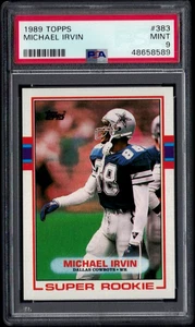 1989 TOPPS RC #383 MICHAEL IRVIN HOF DALLAS COWBOYS PSA 9 MINT ROOKIE  #48658589 - Picture 1 of 2