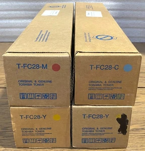 4X NEW OPENED BOX GENUINE TOSHIBA (2X)T-FC28-Y(1X) T-FC28-M (1X) T-FC28-C TONERS - Picture 1 of 13