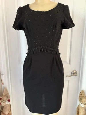 Carlyle Vintage Mezcla Lana Negro Adornado Cuentas Y Hermoso Borde Talla 4 Foto 1 de 4