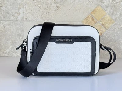 MICHAEL KORS COOPER EAST WEST CROSSBODY FLIGHT BAG MK EMBOSSED BRIGHT WHITE - Image 1 of 4