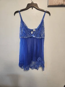 Vintage FREDERICKS OF HOLLYWOOD Babydoll Chemise Slip Sz 1X Blue Lace Sheer - Picture 1 of 4