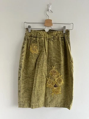 Vintage Sorelle Green Yellow Floral High Waist Midi Denim Skirt Size XS/6-S/UK8 - Image 1 of 4
