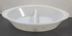 Vintage Atomic Starburst Milk Glass Divided Baking Dish MCM 12" - Picture 1 of 14