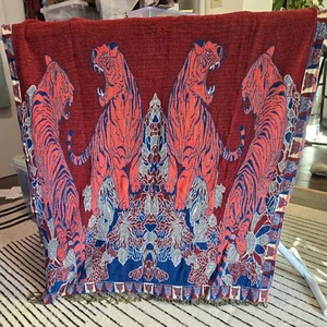 Reversible Tibetan Bengal Tiger Jungalow Print Blanket Shawl Throw 36" x 69" - Picture 1 of 6