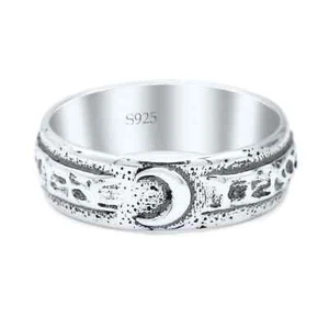 Schönes Daumenband 5,8 mm himmlisches oxidiertes Design Mond graviert - Bild 1 von 6