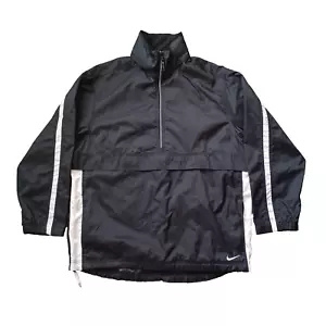 Vtg Nike 1/4 Zip Windbreaker Pullover Mens Large Black Logo Hidden Hood Pockets - Picture 1 of 23
