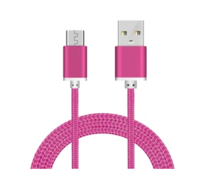 USB to Micro 1,2,3m Pink Braided Nylon Charge Data Sync Cable for Smart Phones - Picture 1 of 15