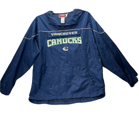 Reebok CCM NHL Vancouver Canucks Hockey Pullover Jacket Hooded Packable Small Cover