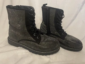 TORRID Women’s COMBAT BOOTS Silver Black Sparkle 11 WW - Picture 1 of 4