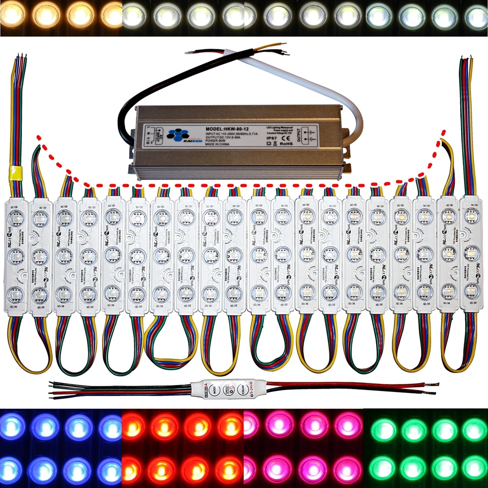 RGB LED Module - Samsung Chip +- Netzteil - warmweiß kaltweiß - 12V -3x 5050 SMD - Bild 1 von 1