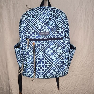 Vera Bradley Blue Checkered Tiles School Backpack Work Laptop College  - Image 1 of 4