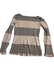 Gap The Bowery Super Soft Long Sleeve T-Shirt Grey Striped Boat Neck Women's S - Picture 1 of 5