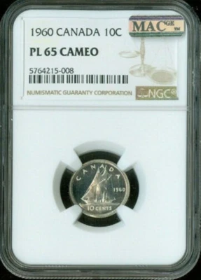 :1960 SILVER ELIZABETH-II 10C CANADA KM#51 LOW-POP NGC PL-65-CAM HIGHEST-GRADES - Image 1 of 3