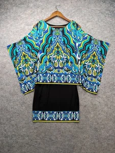 Joseph Ribkoff Dress Womens 4 Multicolor Sheath Overlay Kimono Sleeve Boho - Picture 1 of 13