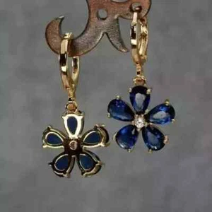 Lab Created Blue Sapphire 3Ct Pear Cut Drop Dangle Earring 14K Yellow GoldPlated - Picture 1 of 10