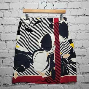 Worth 100% Silk Black White Red Hawaiian Tropical Print Straight Skirt Size 6 - Picture 1 of 13