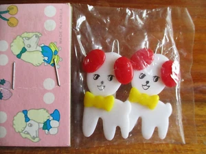 Vintage Dog Hair Barrettes Clips Set 2 New NIP Korea Red Ears Bow Ties White - Picture 1 of 4