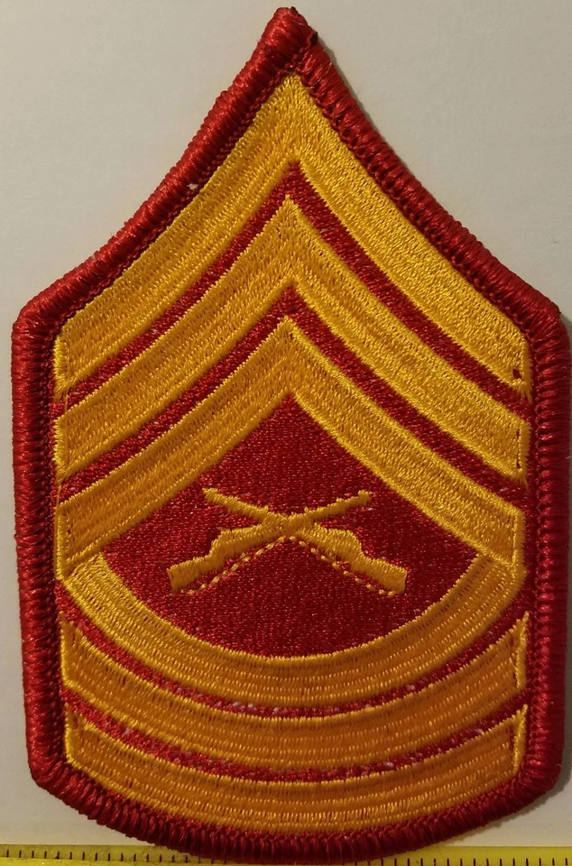 Master Sergeant  Rank Insignia Patch With Hook Adhesive Fastener Red Border - Image 1 of 1