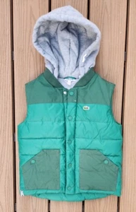 $159 LACOSTE France Green Puffer Hooded Vest Full Zip w/ Built-in Hood Sz Boys 6 - Picture 1 of 11