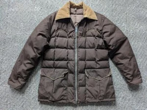 vintage USA made 1970s puffer GERRY goose down XL brown WESTERN ski coat jacket - Picture 1 of 12