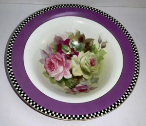 Cuenco grande vintage NORITAKE M con borde de banda púrpura con cuadros blanco y negro - Imagen 1 de 12