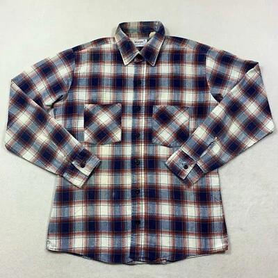 复古牧马人法兰绒衬衫男式中号格子口袋纽扣美国制造 M — 第 1/4 张图片