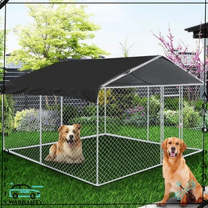 Large Outdoor Dog Kennel Metal Heavy Duty Dog Cage with Cover Dog Playpen Fence - Picture 1 of 39