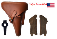 German Tan P08 Luger Holster with P08 Luger Wooden Hand Grips and Tool