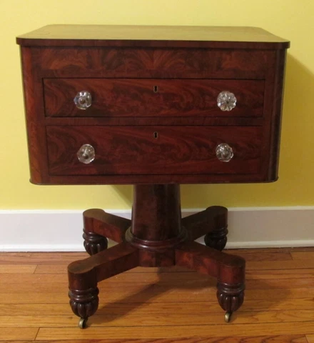 Gorgeous ANTIQUE AMERICAN EMPIRE Mahogany Sewing Cabinet or Work Table  c. 1830 Cover