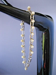 Hand made silver metal pearl bangle bracelet - Imagen 1 de 6